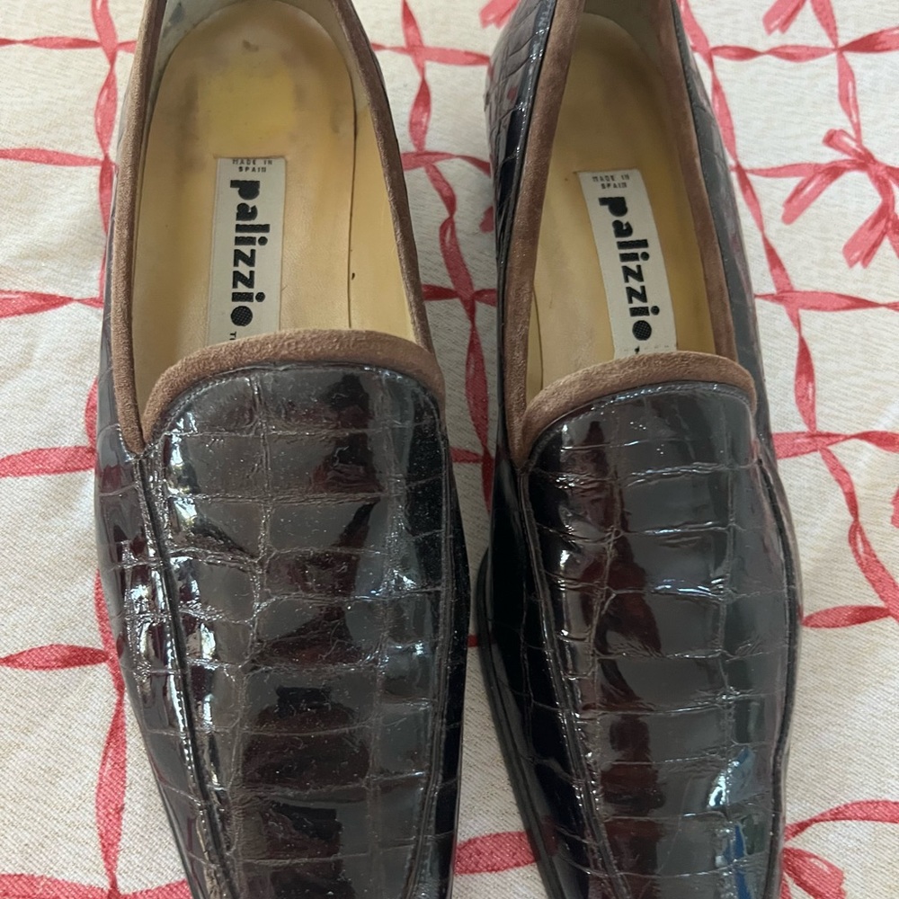 Women’s Vintage Palizzio Brown Croc-Embossed Leather Loafers Spain Size 10.5